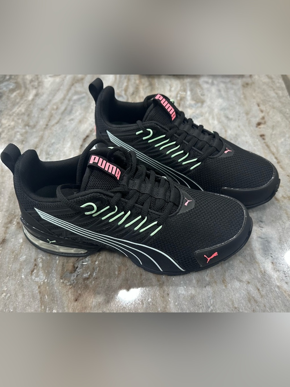 PUMA Voltaic Evo Running Shoes Black with Pink & Mint Accents